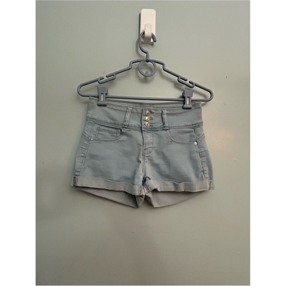 Forever 21 High-Rise Light Blue Denim Shorts Rolled Hem Size S